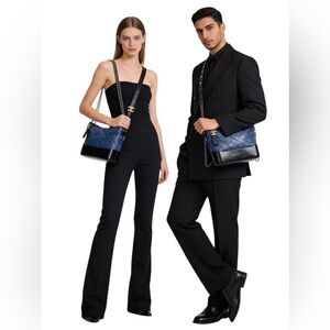 55-25 Preloved Chanel Gabriel Lambskin Leather Dk Blue, Med Quilted Shoulder Bag